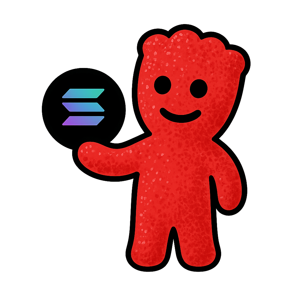 Red character holding Solana logo